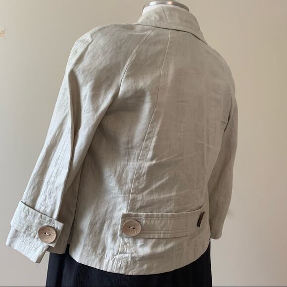 TRIBAL beige linen collared jacket blazer with large wooden buttons size 6 - Picture 2 of 7